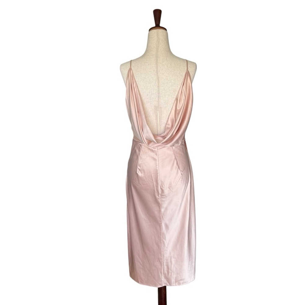House of CB Coco Nude Satin Drape Back Wrap Dress Medium - Picture 6 of 13